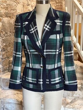 Escada Green & Navy Plaid Tailored Blazer